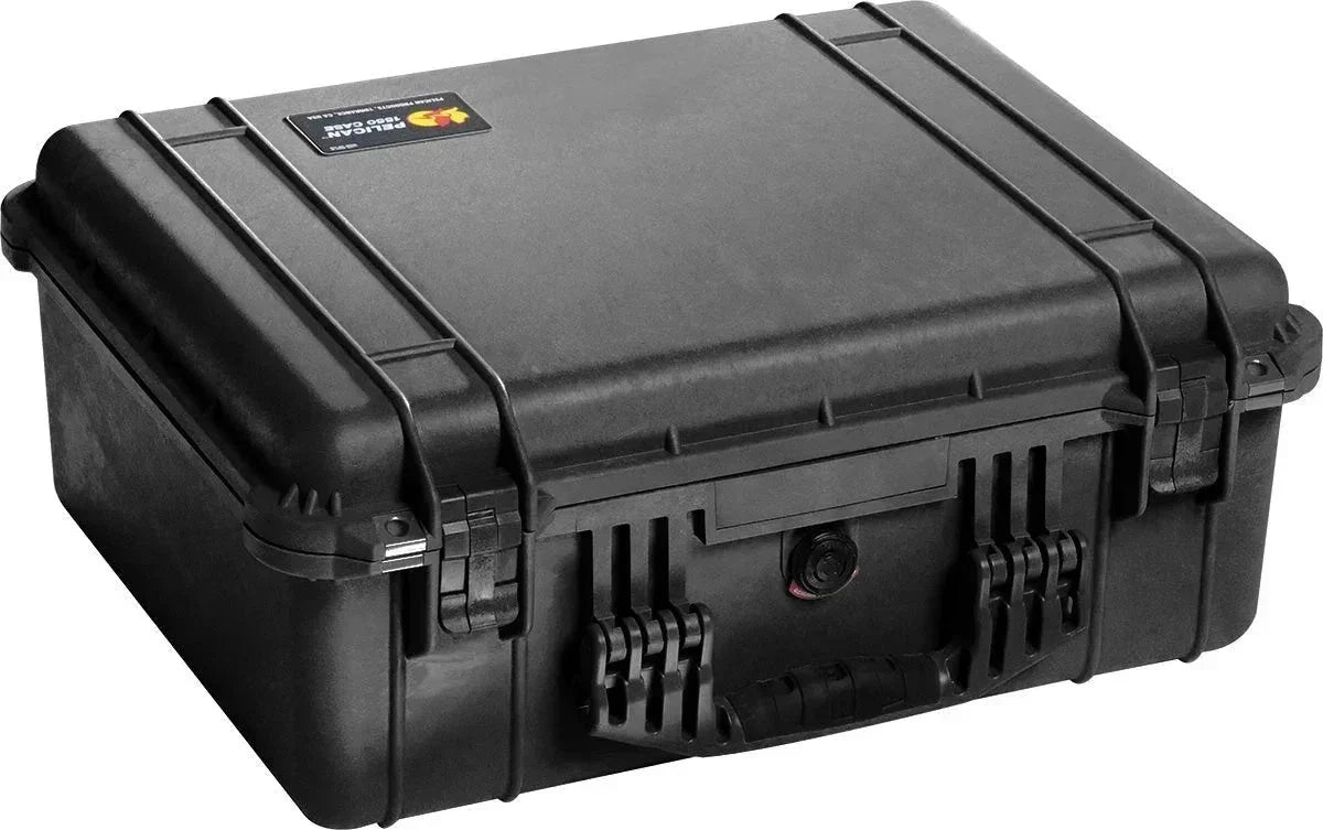 Black Pelican 1550 watertight hard camera case with secure latches and handle
