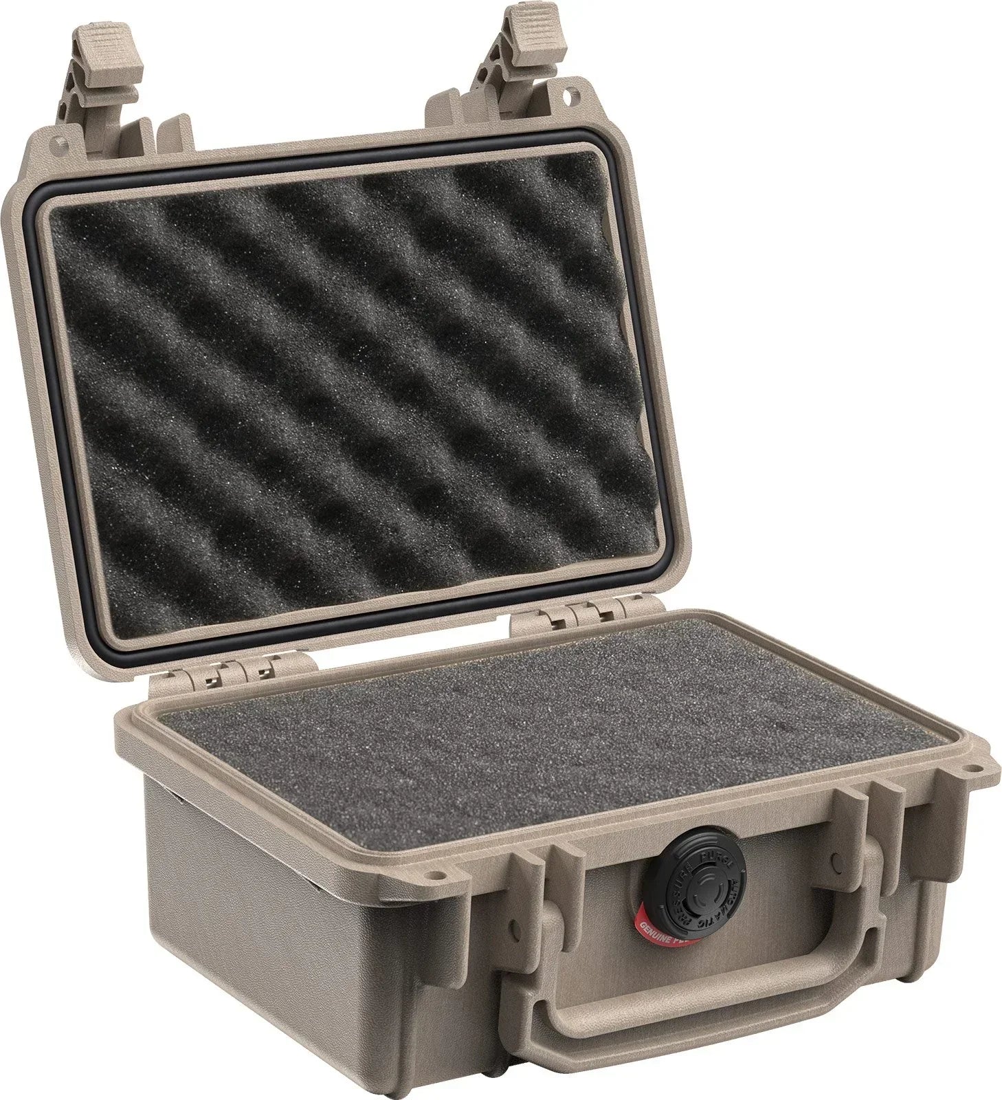 Tan waterproof case with foam lining for protecting gear and accessories