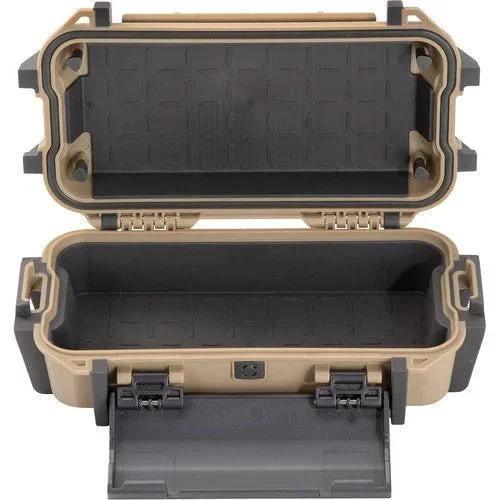 Tan and black waterproof hard case with foam-lined interior, ideal for protecting glass pipes and vaporizers