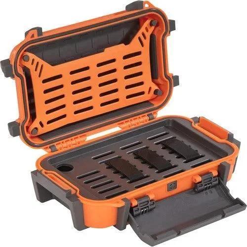 Orange rugged case with black interior, ideal for protecting glass pipes or vaporizers on the go.