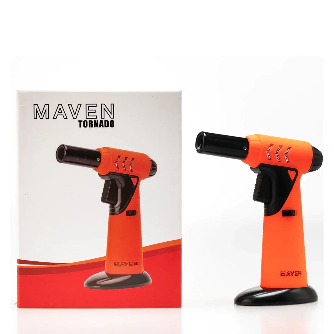 Maven Tornado orange butane torch with box, ergonomically designed for smoking accessories