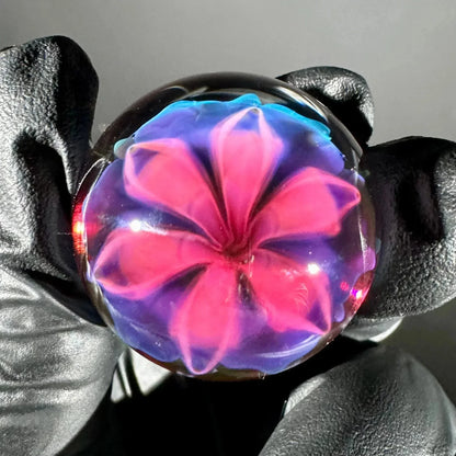 Florin Glass - Blue & Yellow Flower 32MM Marble