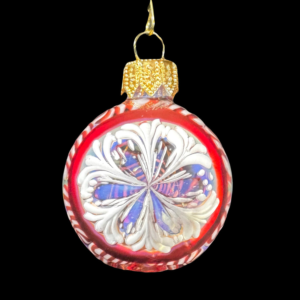Holiday Ornament Collection: Firekist - Red & White Snowflake Candy Cane Ornament Pipe
