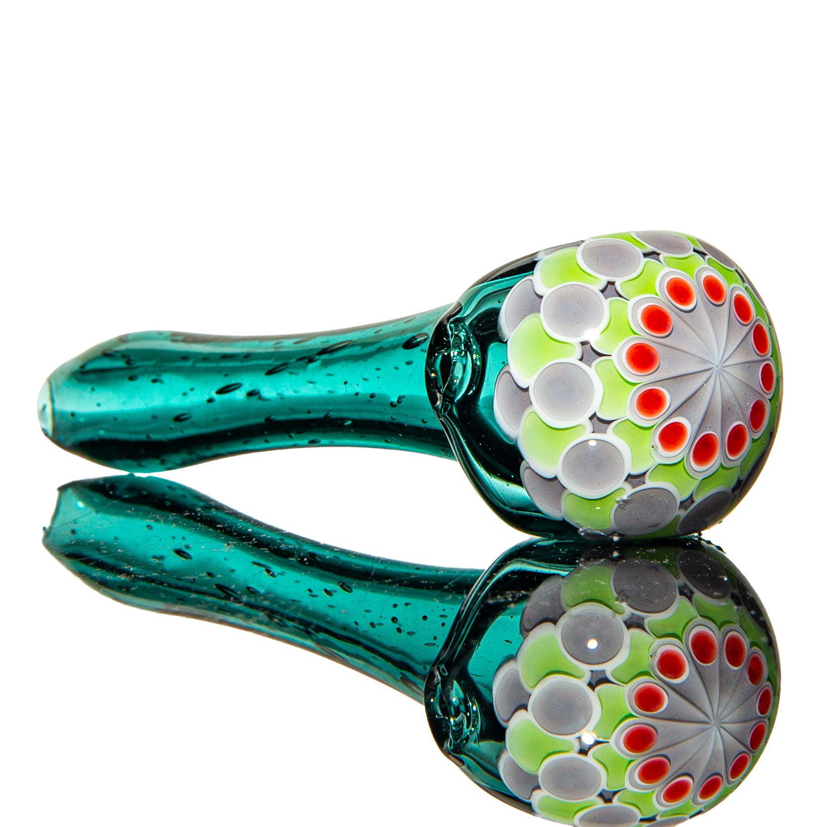 Olour Glass - Red , Lime & Violet Dotstack Teal Spoon