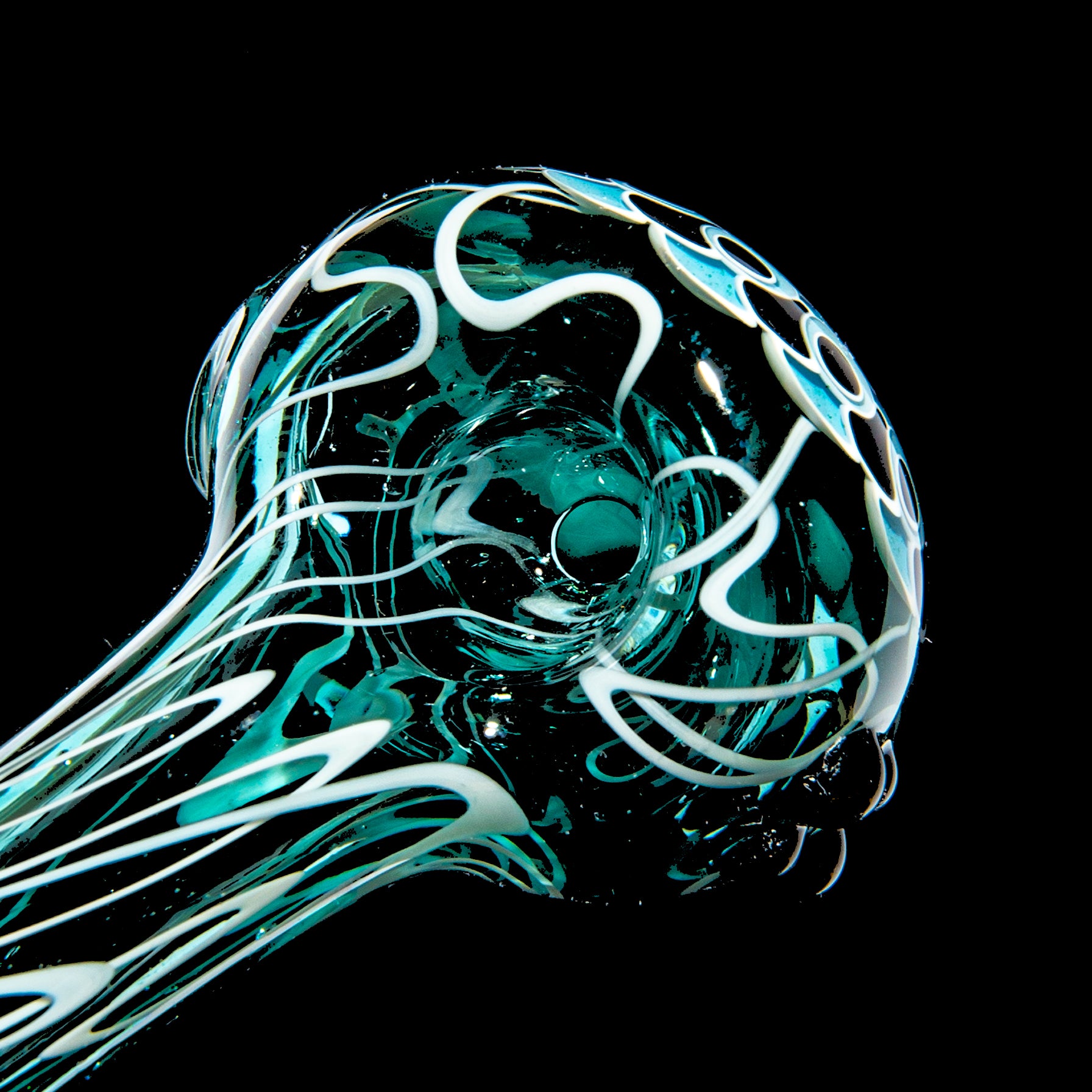 Olour Glass - Light Blue & Black Dotstack Teal Scribble Spoon