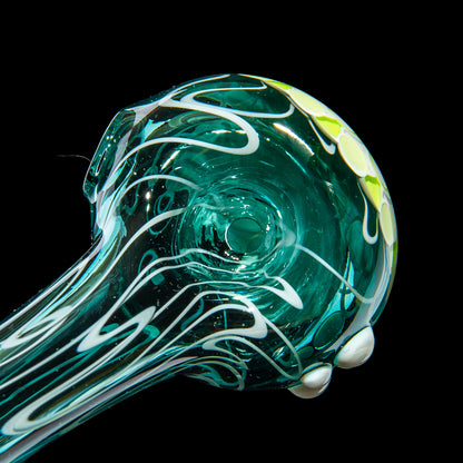 Olour Glass - Lime & White Dotstack Teal Scribble Spoon
