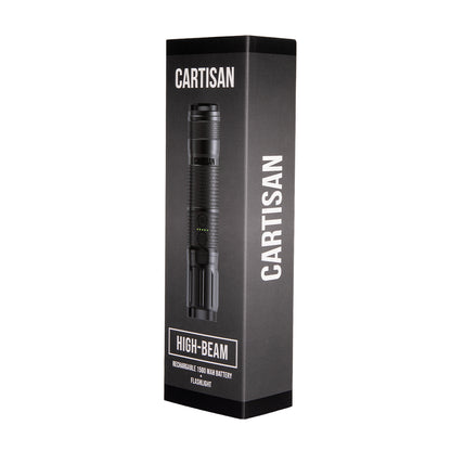 Cartisan High-Beam rechargeable 1500mAh battery flashlight in retail box