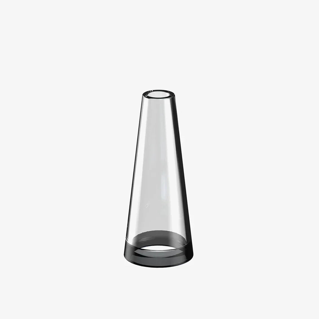 Clear glass vaporizer attachment cone on white background