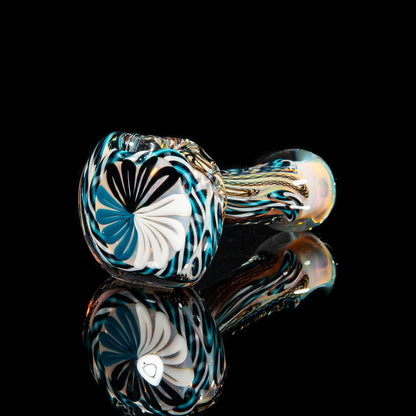 Brently Glass - Black, Blue & White Cane w/ Latti Spoon