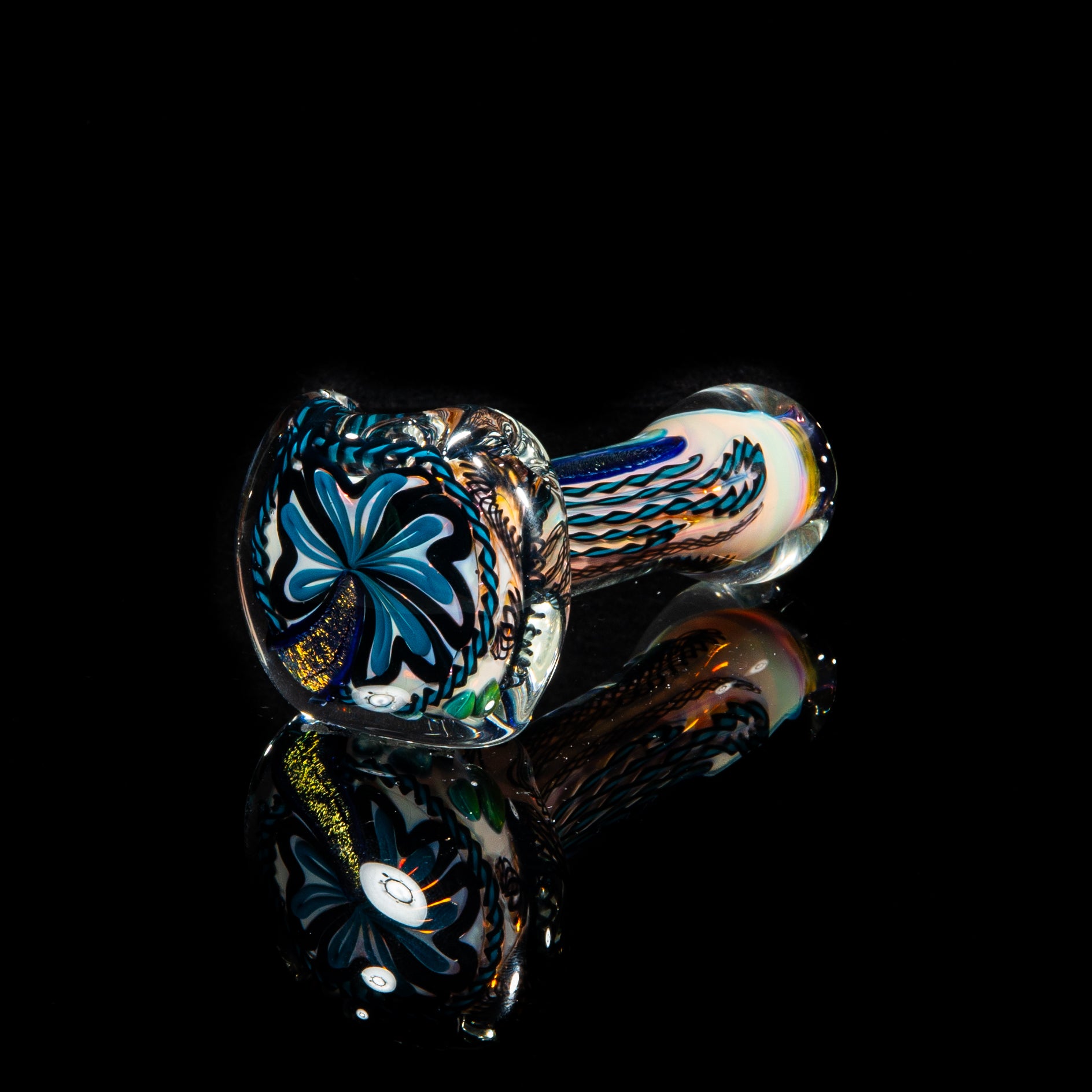 Brently Glass - Blue & Gold Dichro Strip Spoon