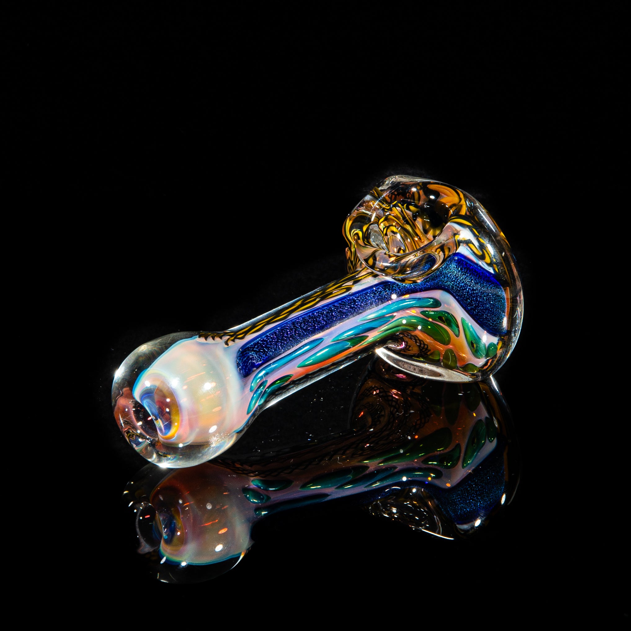 Brently Glass - Yellow & Blue Dichro Strip Spoon