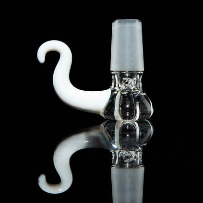 18mm clear and white glass pinch slide bowl with curved handle on black background