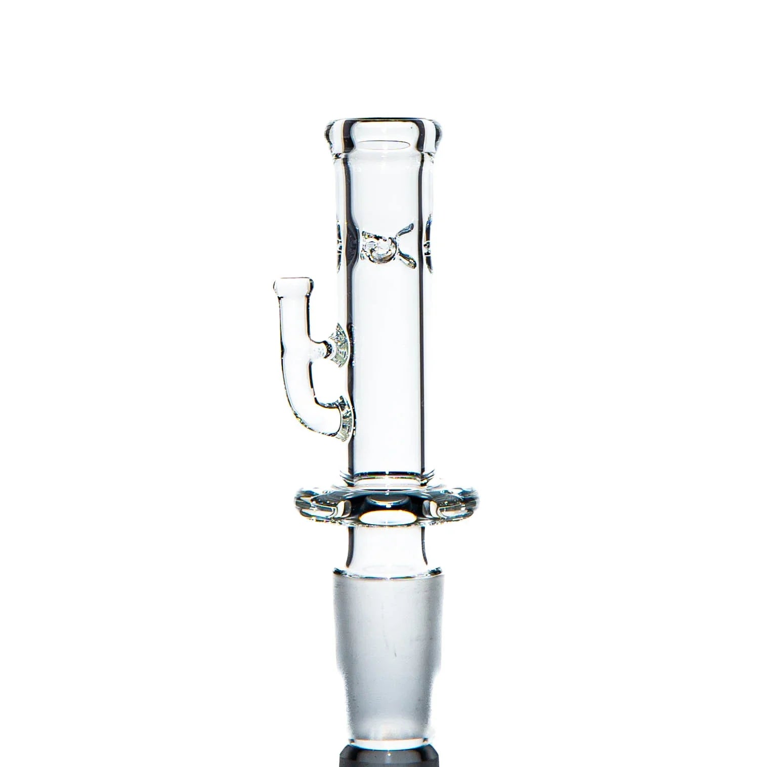 Clear 18mm glass bong slide with handle, unique hook design, smoking accessory.