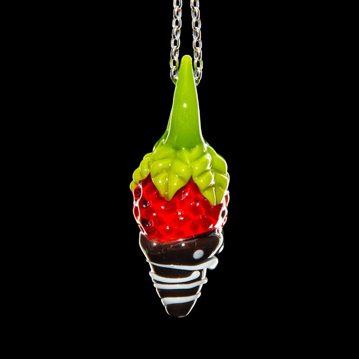 Strawberry Glass - Vanilla Drizzle Chocolate Dipped Micro Strawberry Pendant