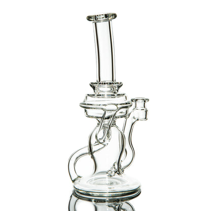 Clear heady glass recycler water pipe with intricate percolator and bent neck design