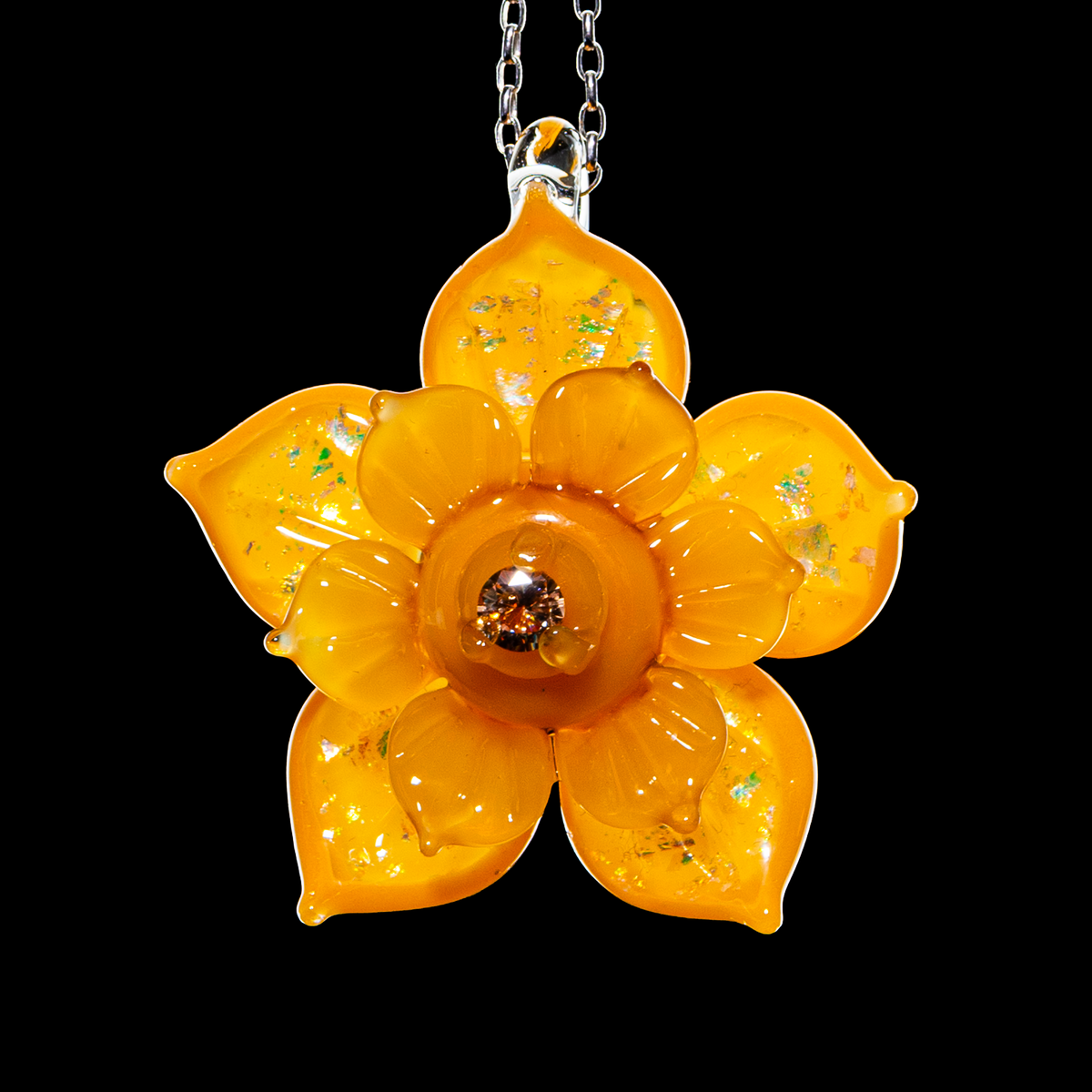 Mars Glassworks - Yellow Dichro Spinner Flower Pendant