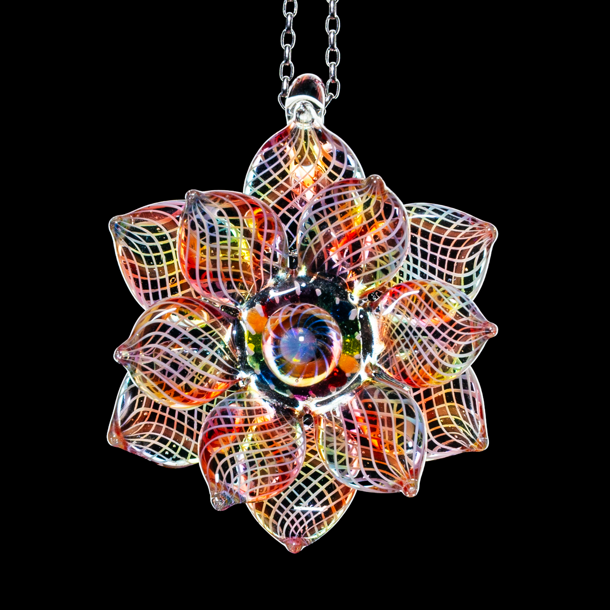 Mars Glassworks x Karma - Rainbow Opal Spinner Flower Pendant