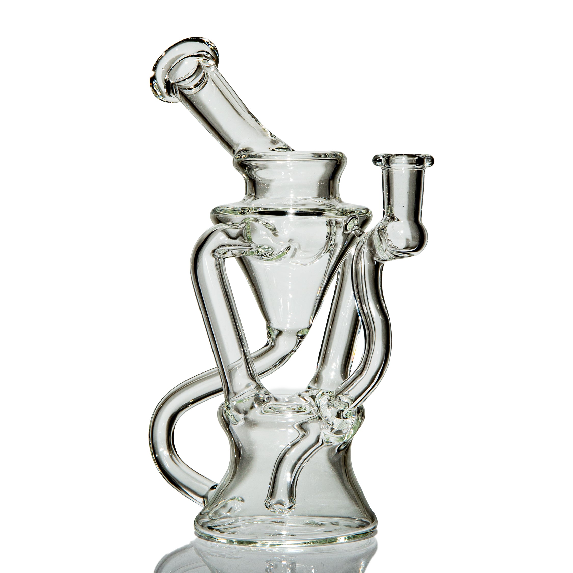 Clear glass water pipe with intricate recycler design for smoking accessories