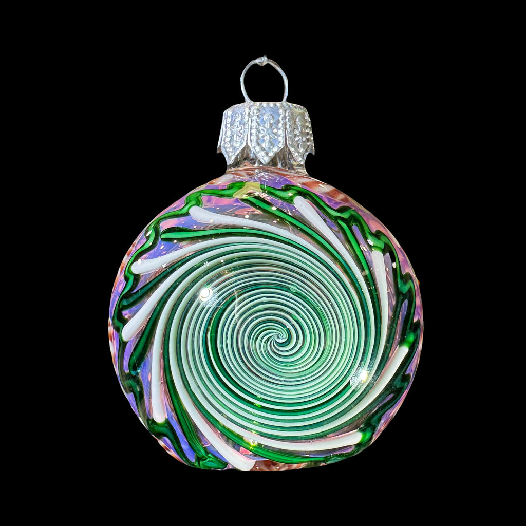 Colección de adornos navideños: Firekist - Pipa decorativa de bastón de caramelo con forma de copo de nieve verde y opalina