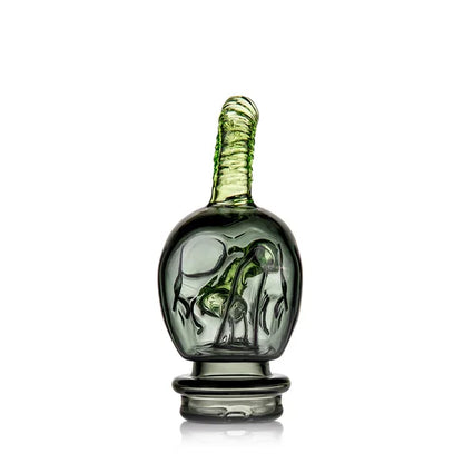 Heady glass carb cap with unique sculpted design and translucent green accents