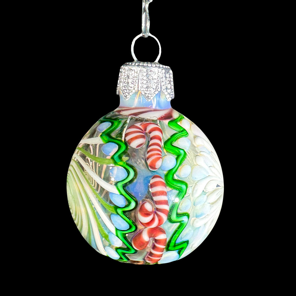 Holiday Ornament Collection: Firekist - Light Blue & White Snowflake Candy Cane Ornament Pipe