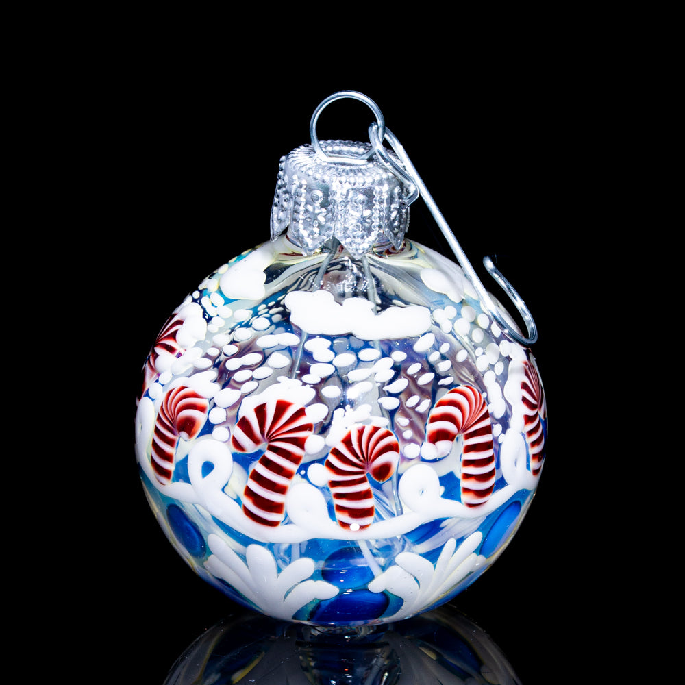 Firekist Glass - Blue Candy Cane Snowglobe Ornament Pipe