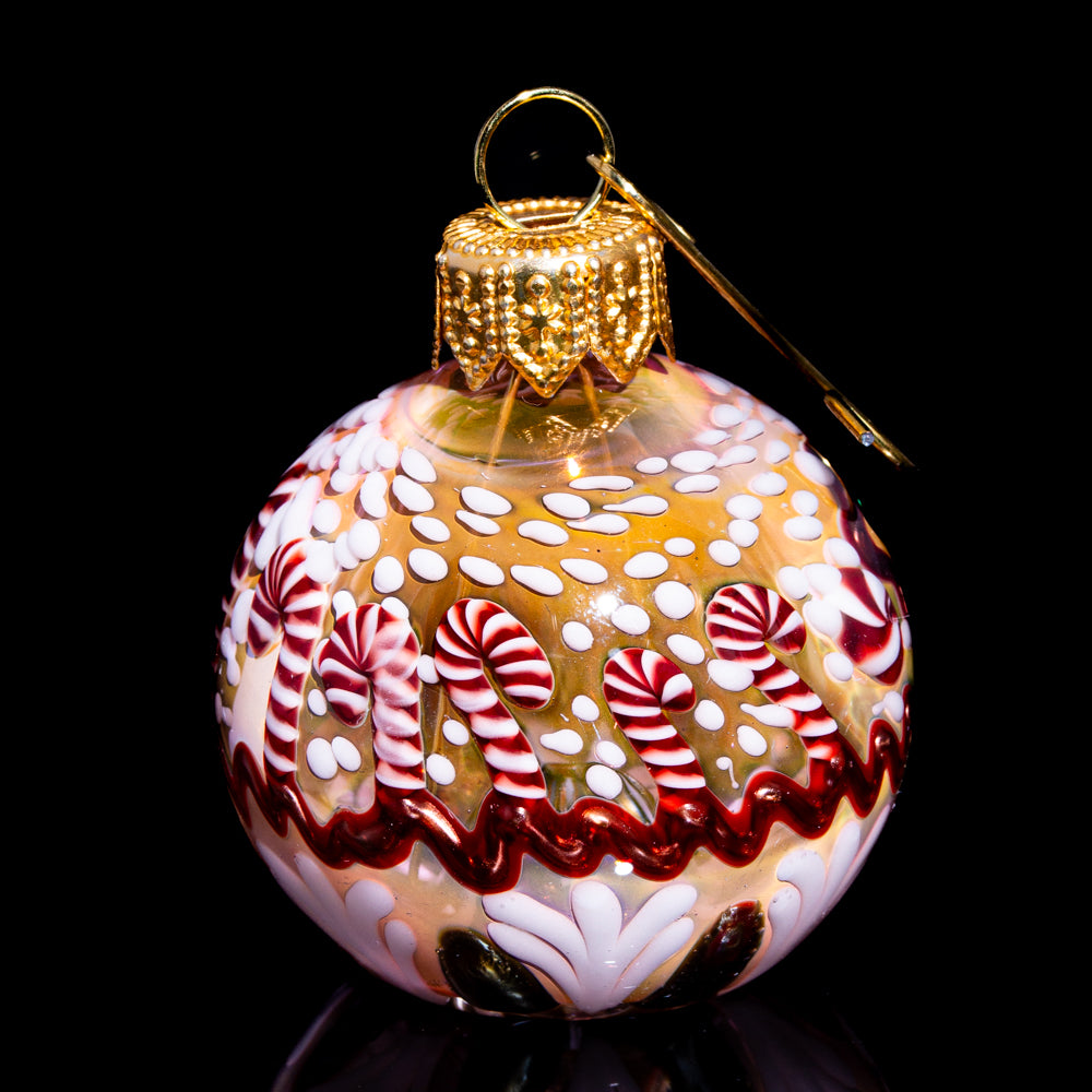 Firekist Glass - Gold Candy Cane Snowglobe Ornament Pipe