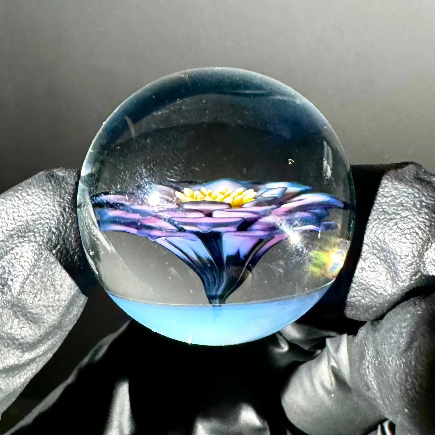 Florin Glass - Purple & Yellow Flower 32MM Marble