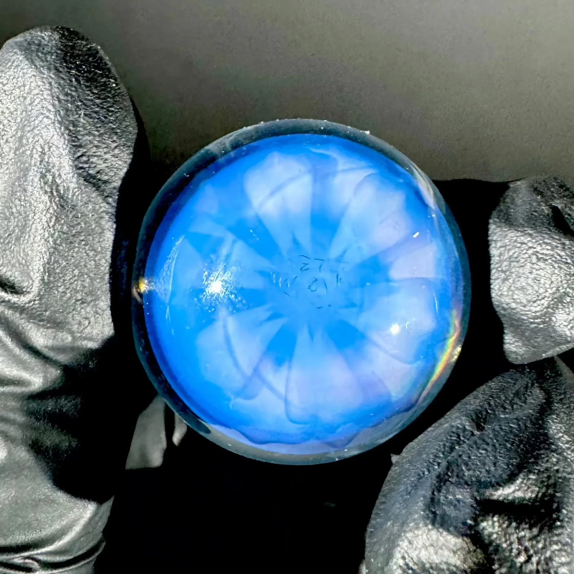 Florin Glass - Purple & Yellow Flower 32MM Marble