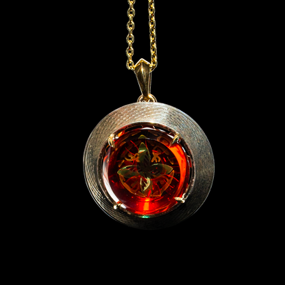 Green T Glass - Gold Ruby Star Seed Crystal Pendant