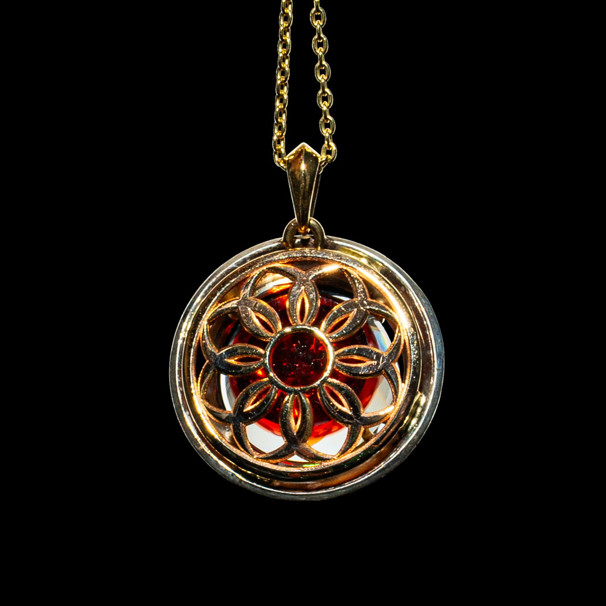 Green T Glass - Gold Ruby Star Seed Crystal Pendant