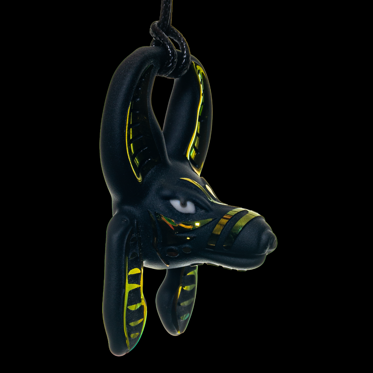 Green T Glass - Sculpted Gold Anubis Pendant