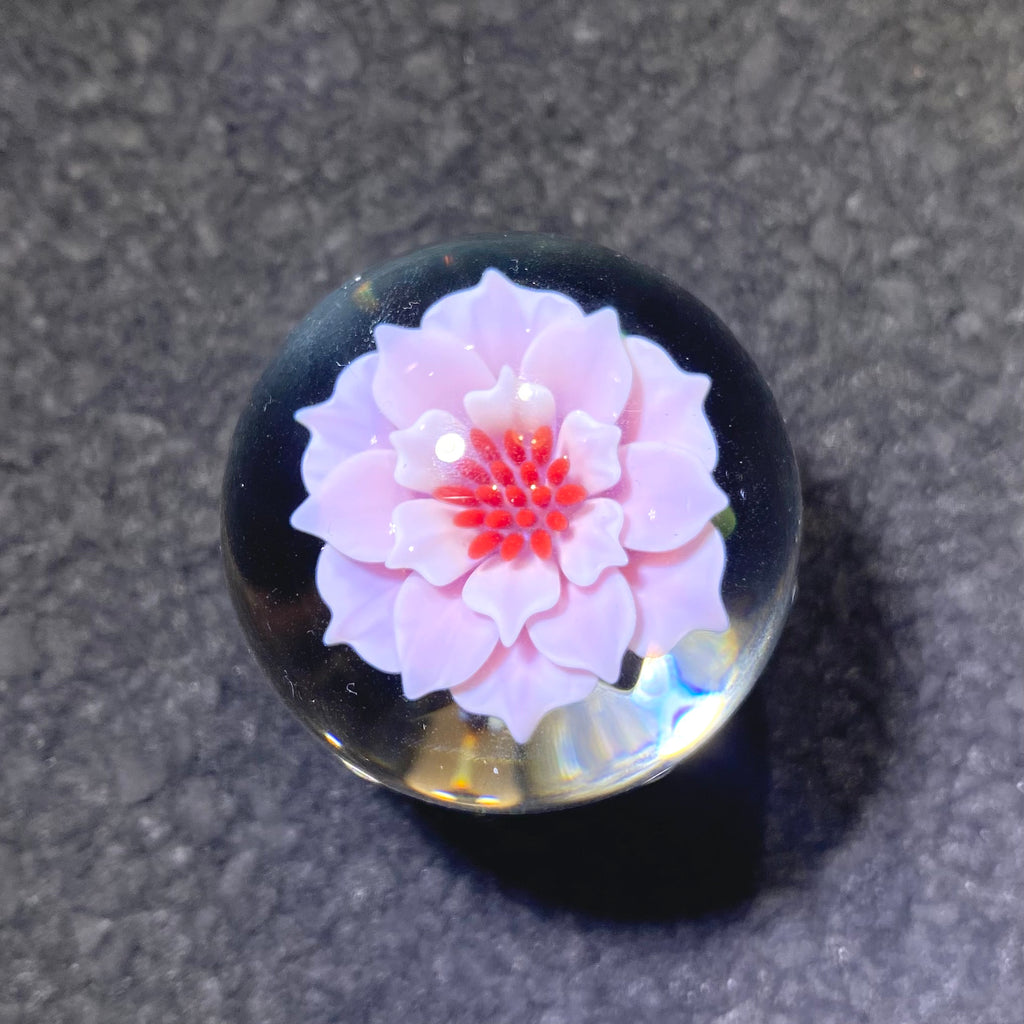 Florin Glass -Pink & Red Flower Marble