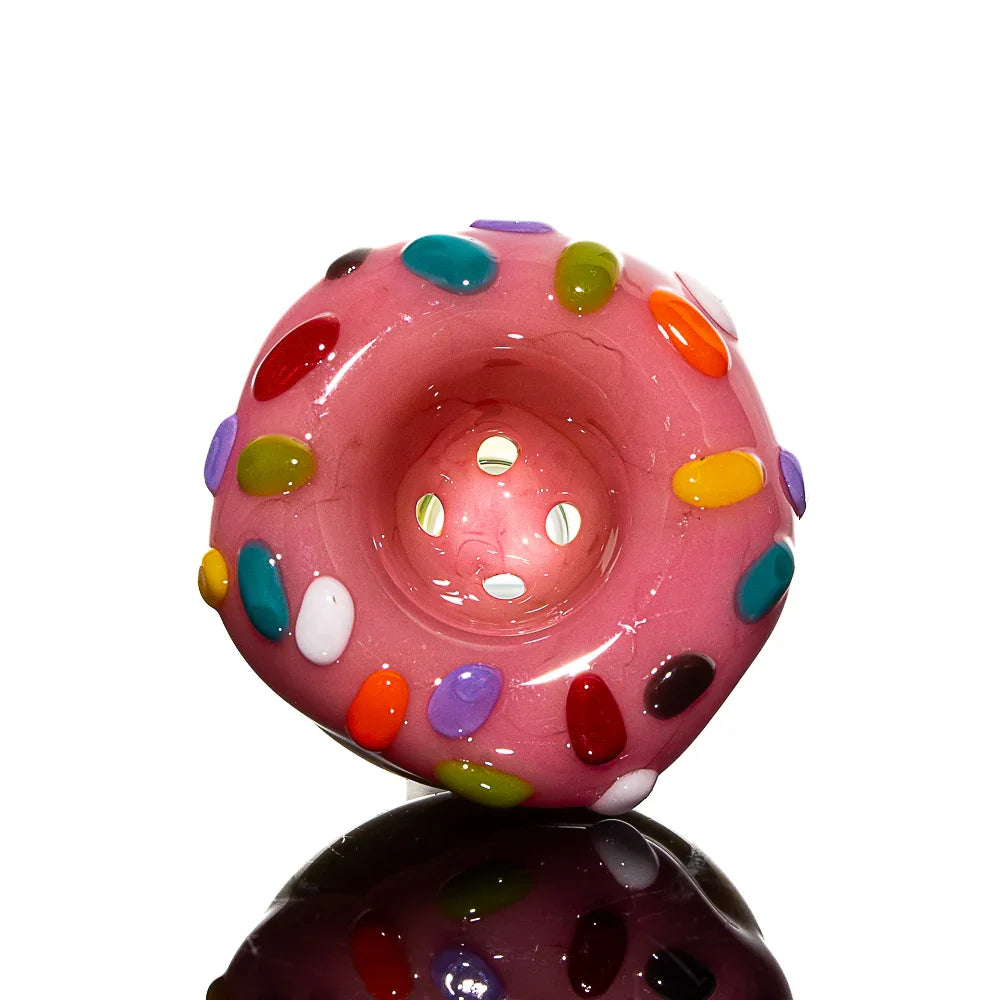 KGB Glass - Strawberry Frosted Sprinkle 14mm Four Hole Donut Slide
