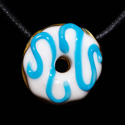 KGB Glass - Vanilla Frosted Blueberry Drizzle Micro Donut Pendant