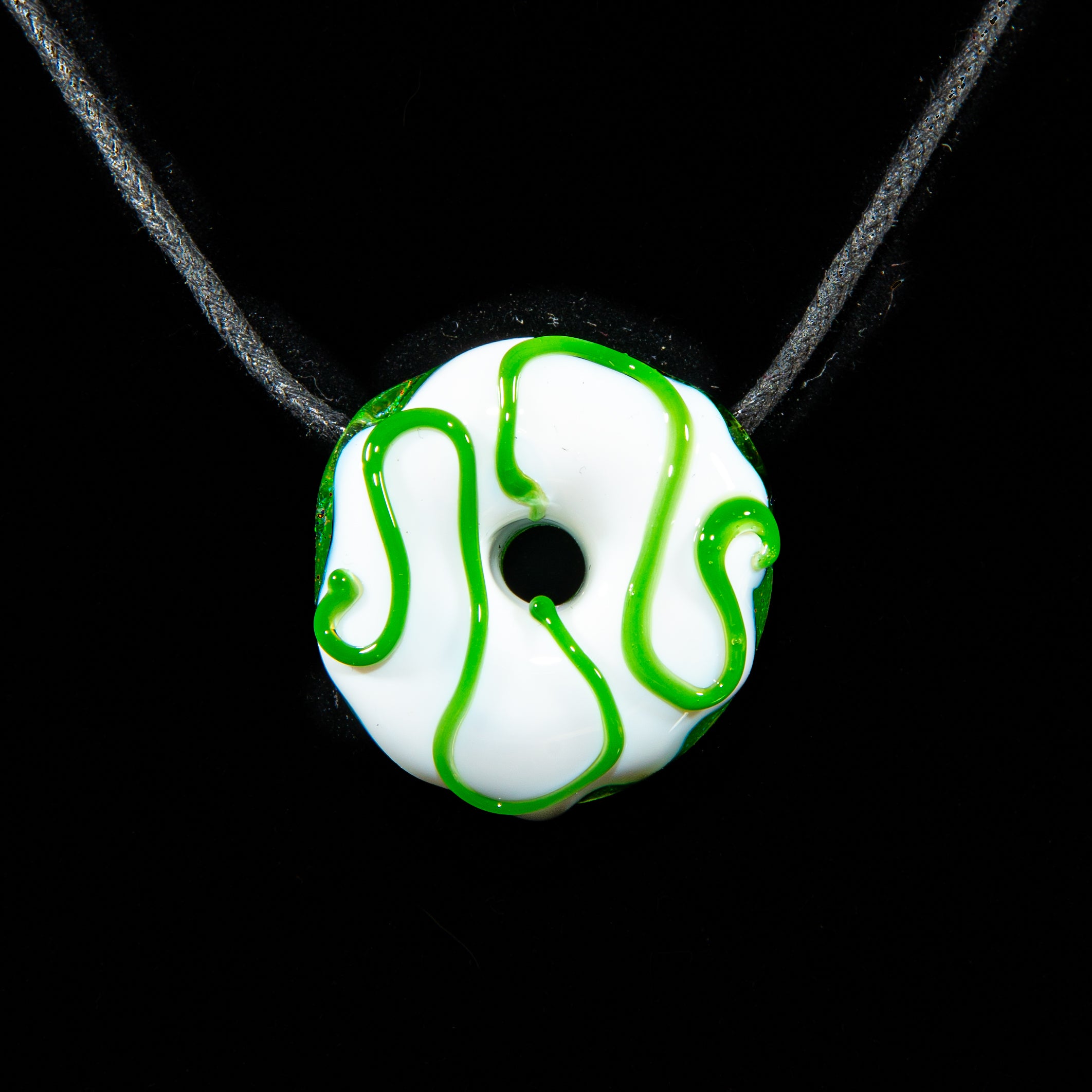 KGB Glass - Vanilla & Jade Crushed Opal Donut Pendant