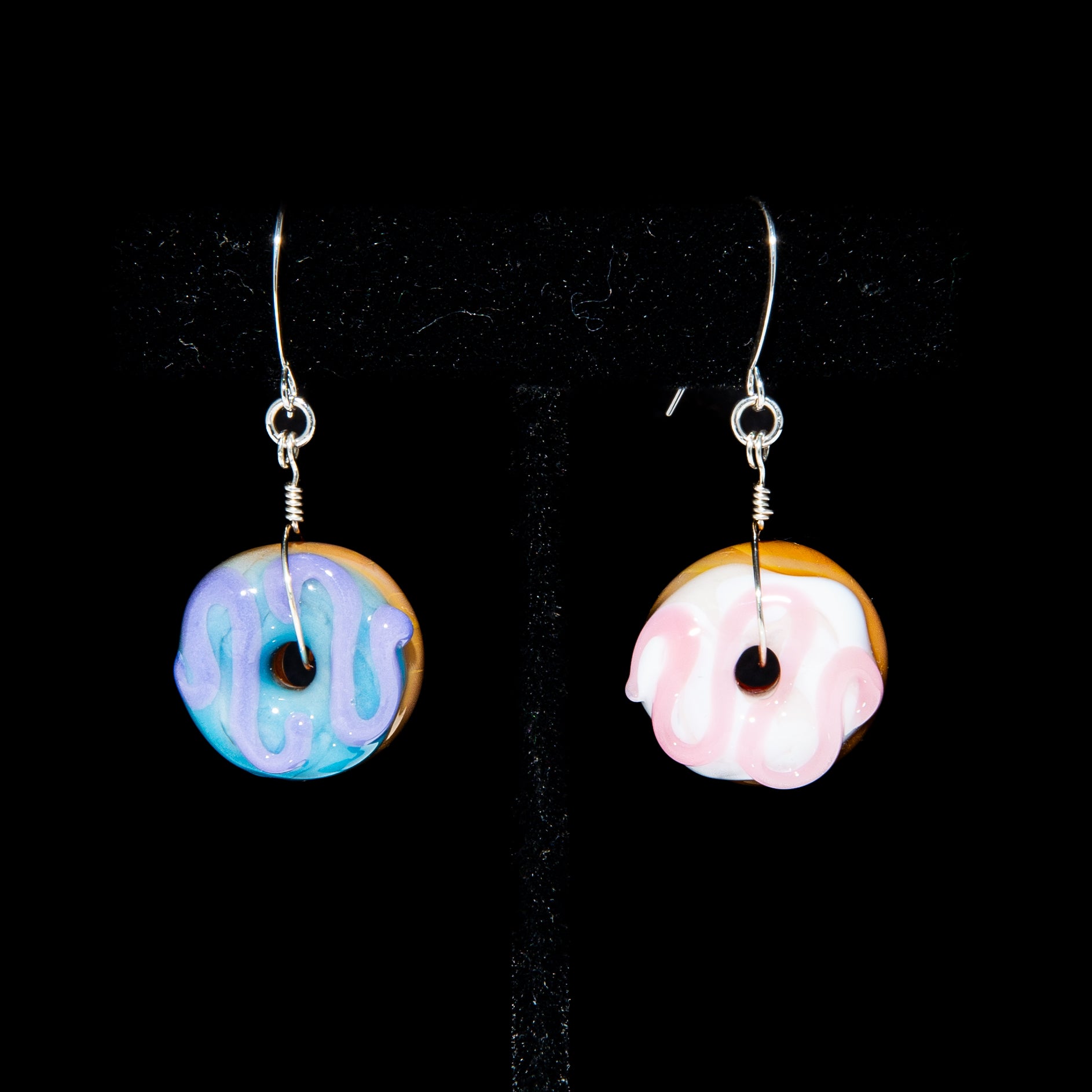 KGB Glass x Sarah Marblesbee - Blue Raspberry & Vanilla Mismatched Nano Donut Earrings