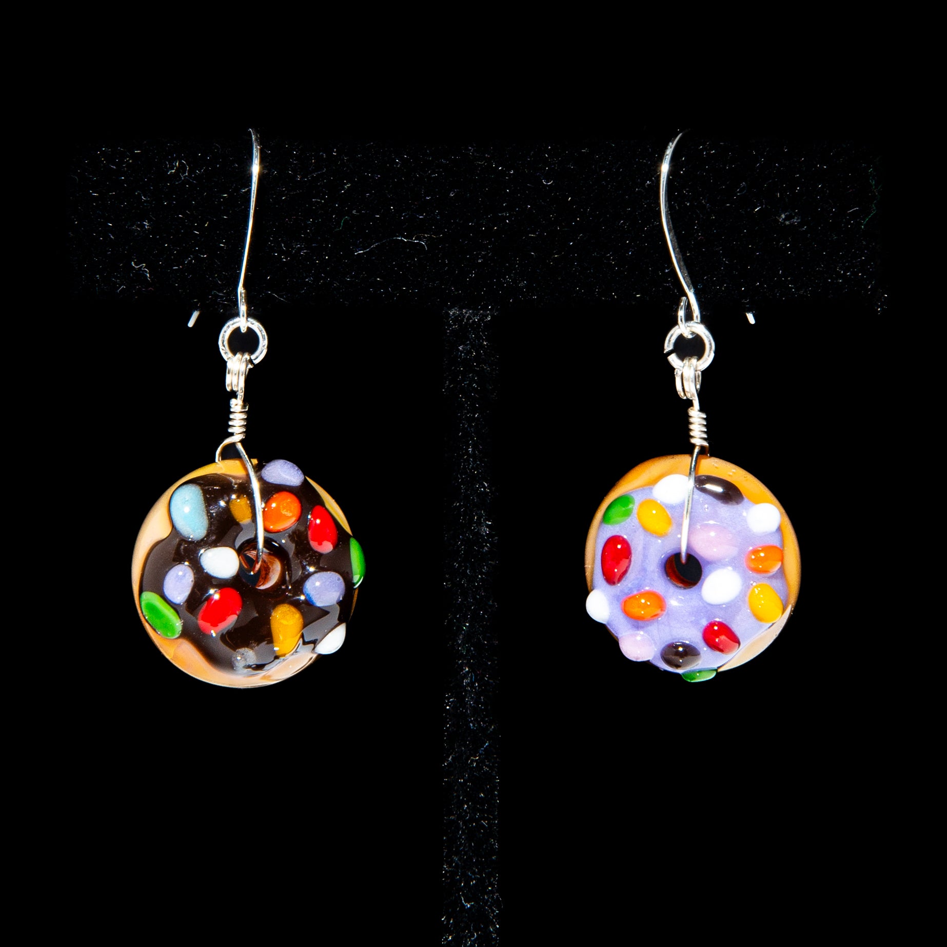 KGB Glass x Sarah Marblesbee - Chocolate & Lavendar Mismatched Nano Donut Earrings