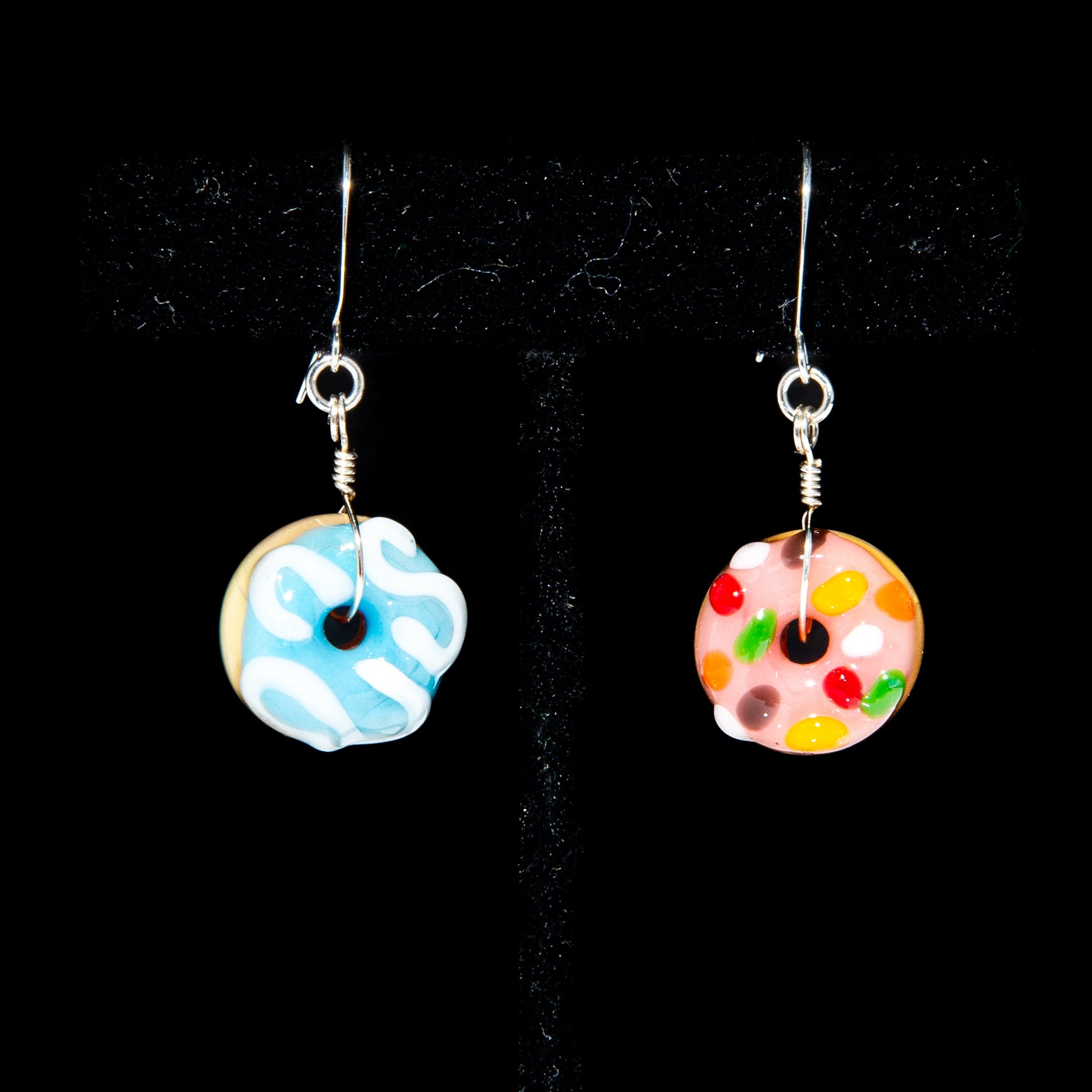 KGB Glass x Sarah Marblesbee - Strawberry & Blue Raspberry Mismatched Nano Donut Earrings