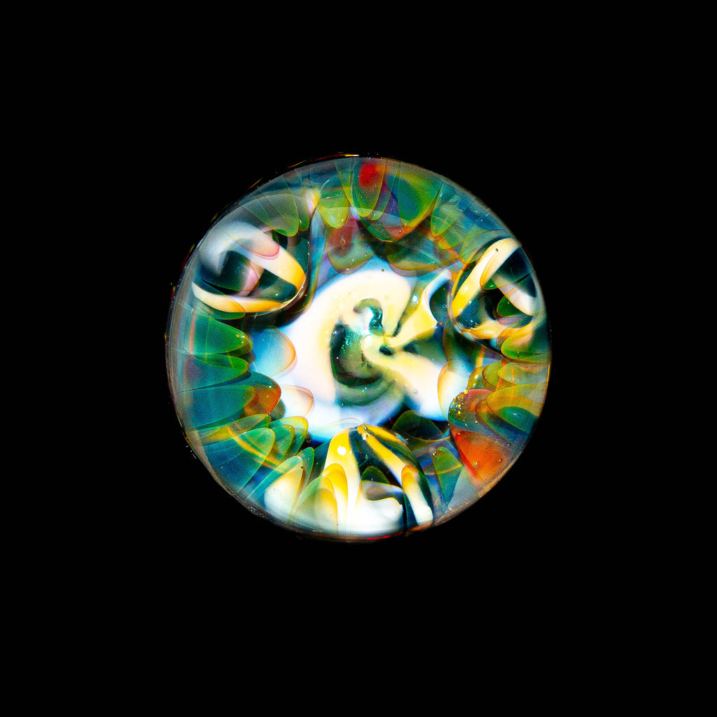 KNW Glass - Black, White & Rainbow Spiral Marble