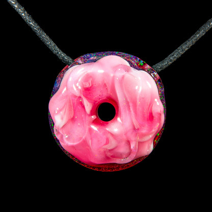 KGB Glass - Pink Marble Drizzle & Phoenix Crushed Opal Donut Pendant