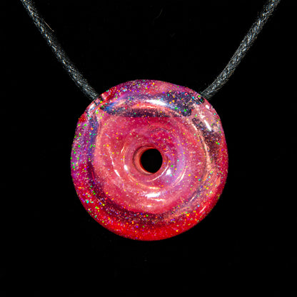 KGB Glass - Pink Marble Drizzle & Phoenix Crushed Opal Donut Pendant