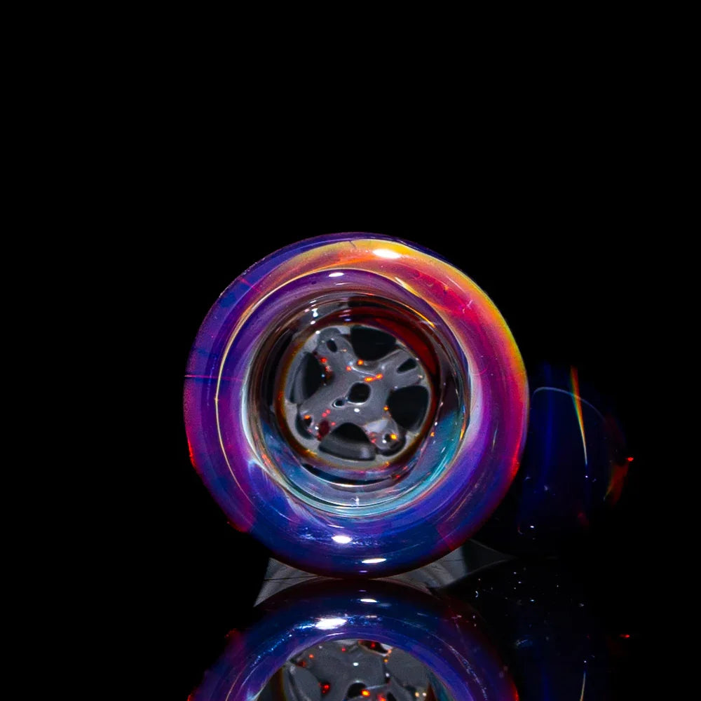Double amber purple 14mm glass martini slide with four-hole design on black background