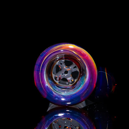 Double amber purple 14mm glass martini slide with four-hole design on black background