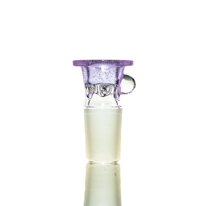 Pink lollipop 18mm glass slide bowl with handle for water pipe, isolated on white background