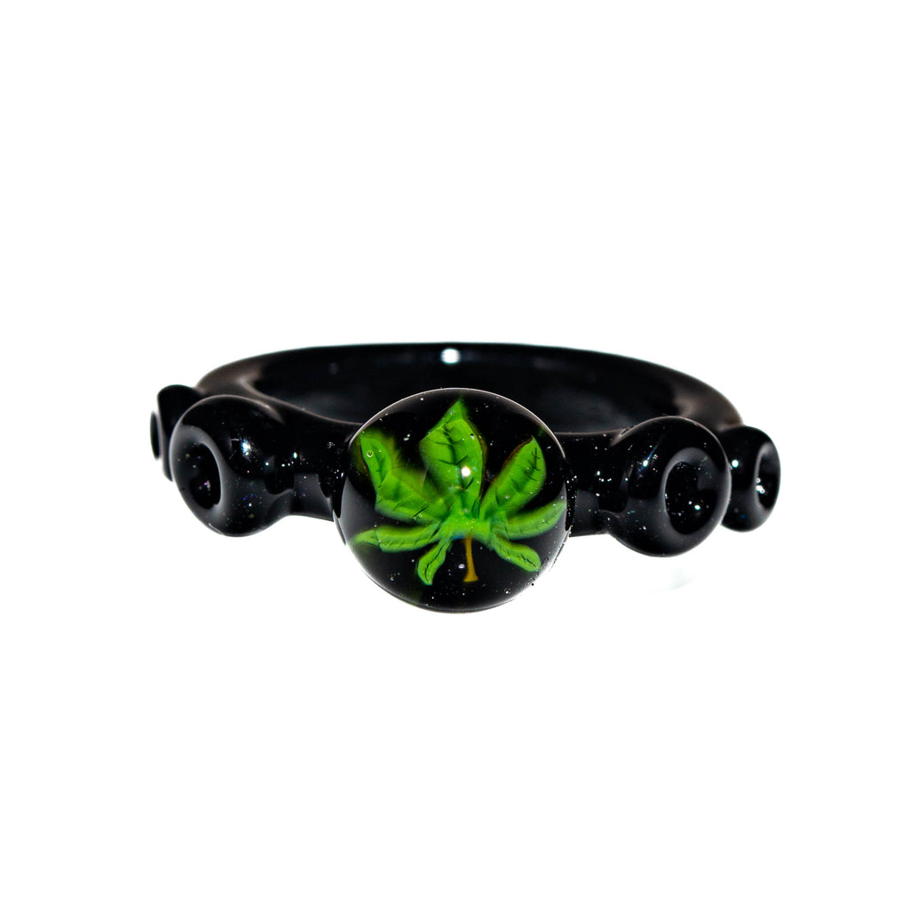 Marni Schnapper - Black Green Leaf Ring / Size 7