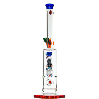 Heady glass water pipe with colorful accents and unique sculpted figure for smoking enthusiasts