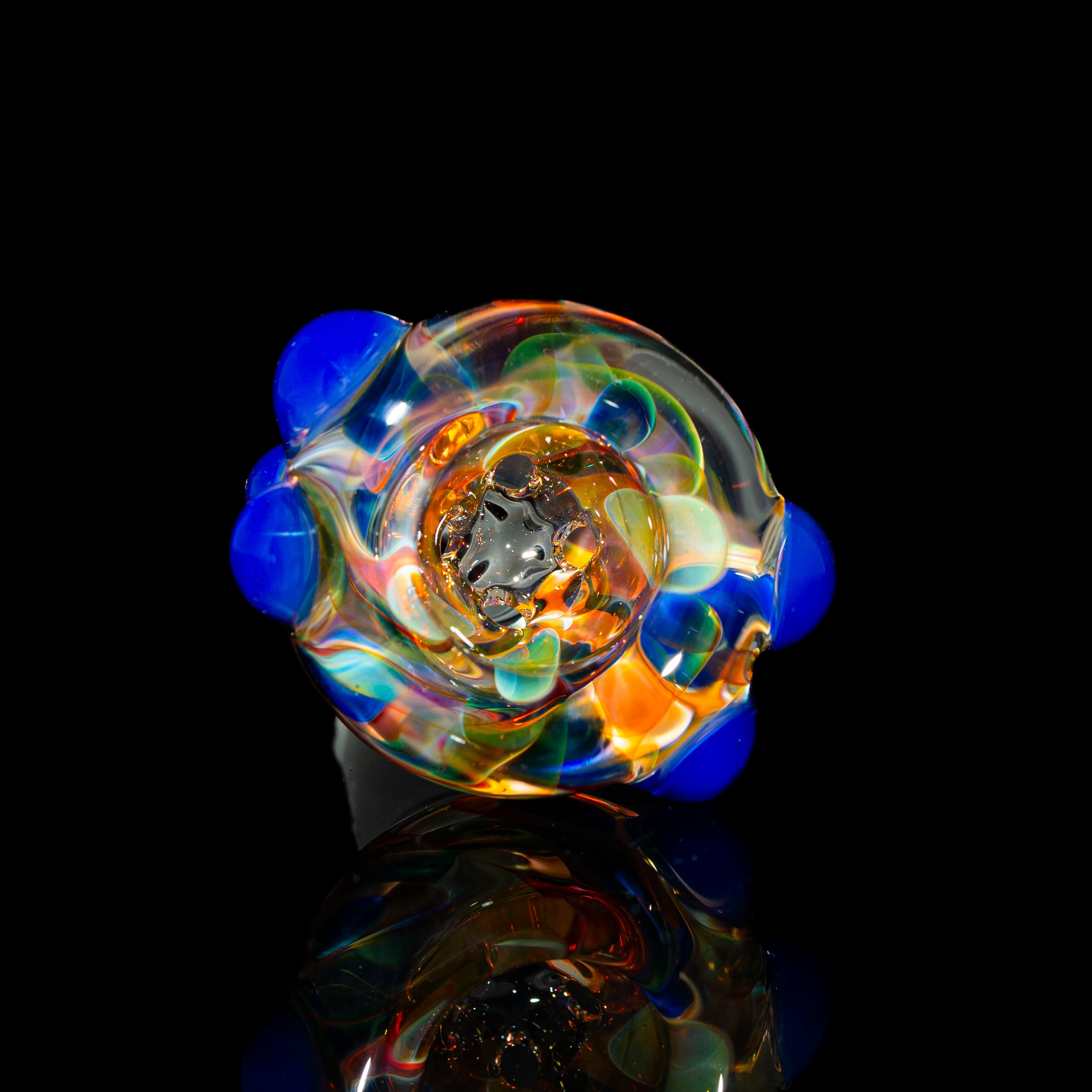 Sarah Marblesbee - Blue Dotted Fumed Four Hole 14mm Slide