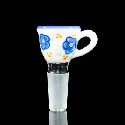 Sarah Marblesbee - Blue Floral Teacup Four Hole 14mm Slide
