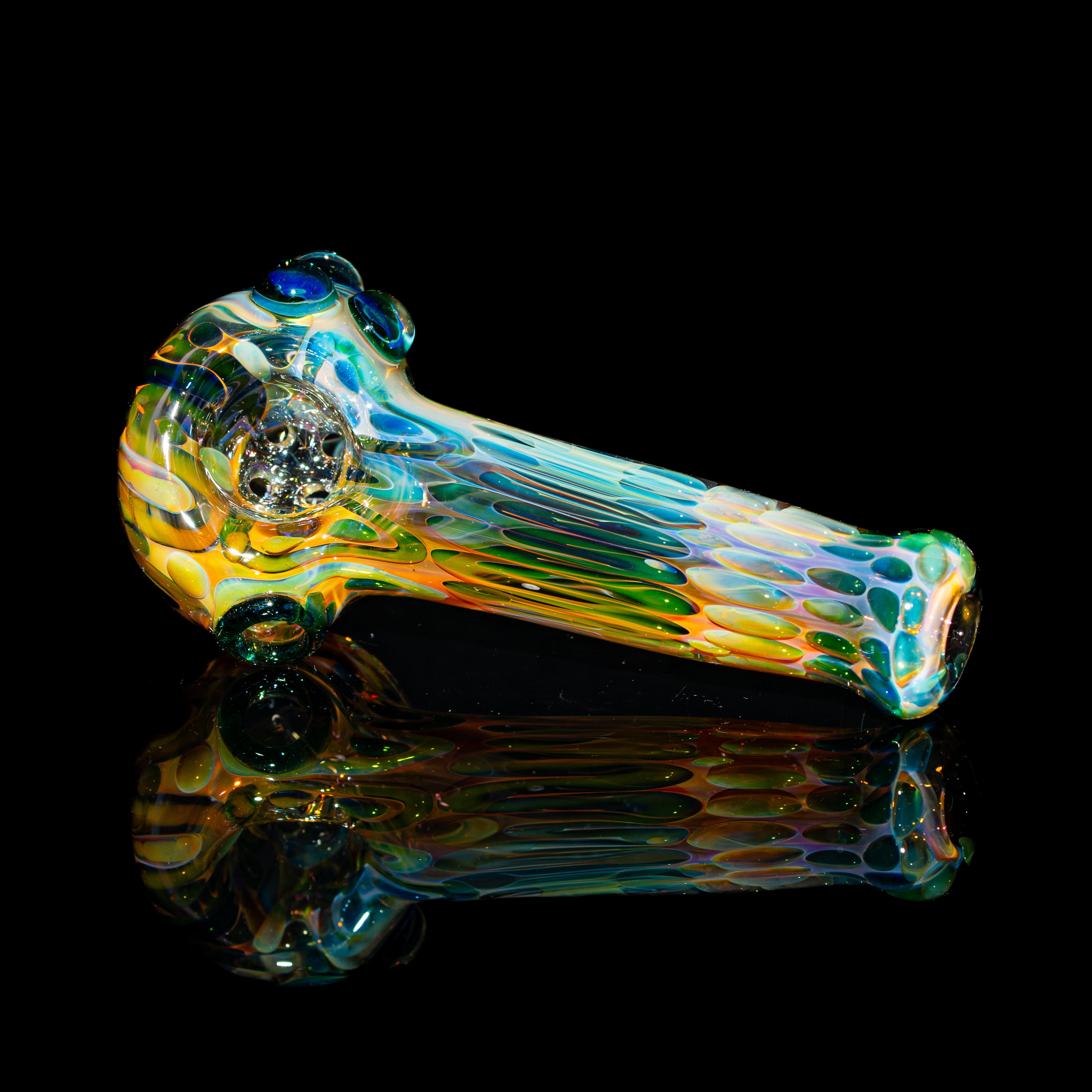 Sarah Marblesbee - Blue & Green Stardust Dotted Fumed Four Hole Spoon